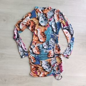 Long Sleeve Mini Dress in Multicolor Print